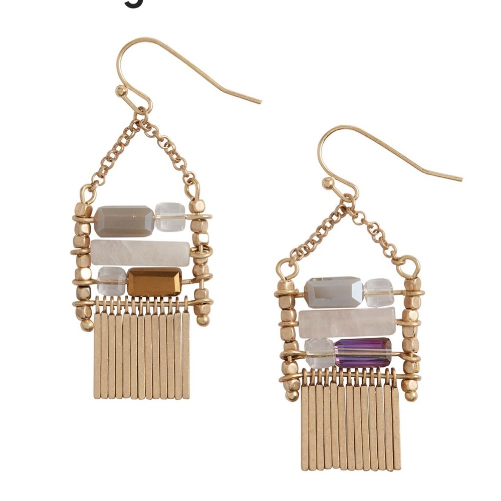 NWOT World Market Gold Spoke Rose Quartz Beaded Drop Earrings - 2.2” Feminine